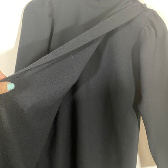 VTG 1960s Francesco de Leo Black Long Sleeve Wrap Overlap Dress Sz S** - Picture 5 of 13